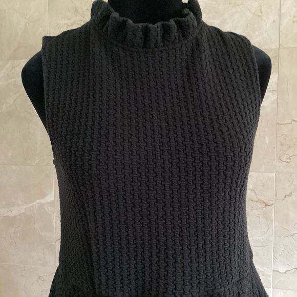 GANNI Pinnacle Mini Dress Medium Black Sleeveless Textured Mock Ruffle Neck Twee - Picture 4 of 14